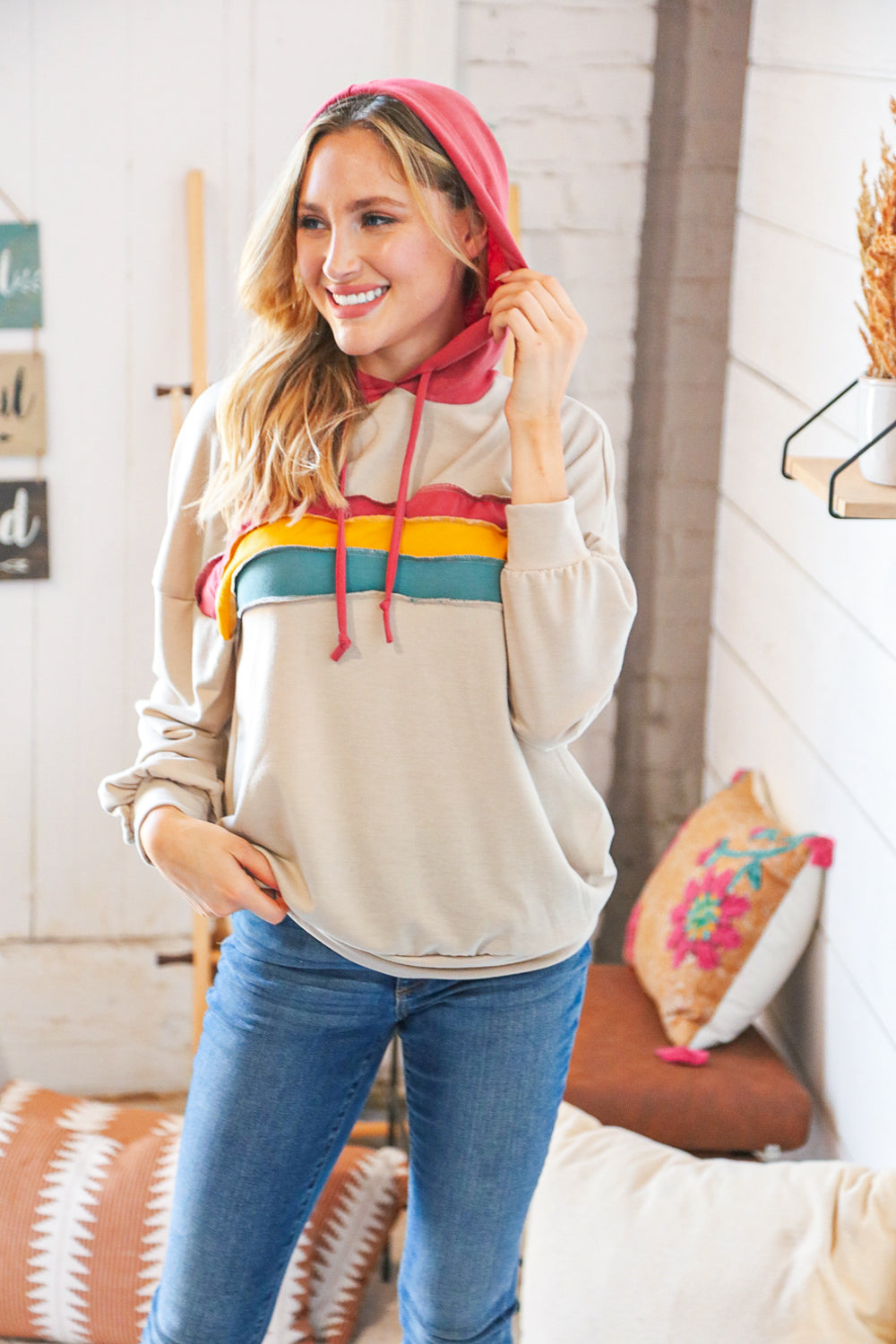 Stone & Currant French Terry Color Block Outseam Hoodie