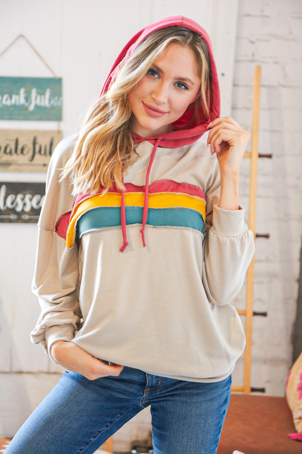 Stone & Currant French Terry Color Block Outseam Hoodie