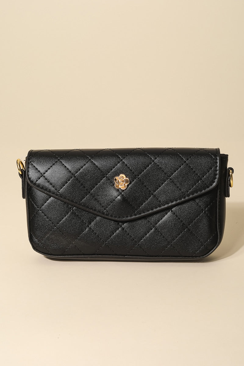Black Rectangular Quilted Chain Strap Bag with Coin Purse – State